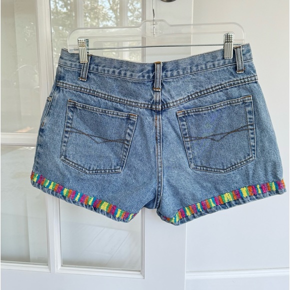 Vintage 90s Kid No Boundaries Rainbow Trim Denim Jean Shorts Juniors Boho Size 8 - Picture 2 of 5